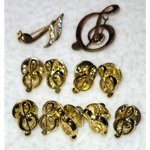 Goldtone Music Notes Tie Tac Hat Pin Lapel Pin Clef Musician Performer Singer - Picture 1 of 5